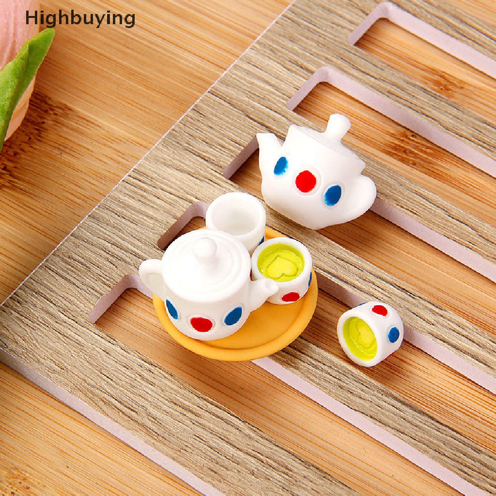 Hbid 4Pcs/Set Peralatan Makan Teko Cangkir Saucer Tray Plate Tea Set Pot Dekorasi Dapur Rumah Boneka Miniatur Diy Hadiah Aksesoris Boneka Glory