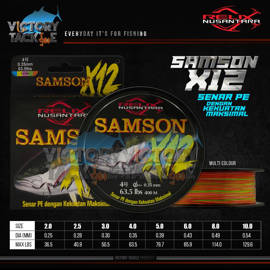 RELIX NUSANTARA SAMSON X12 | X16 MULTICOLOR 300 METER | 400 METER | SENAR PANCING | BENANG PE