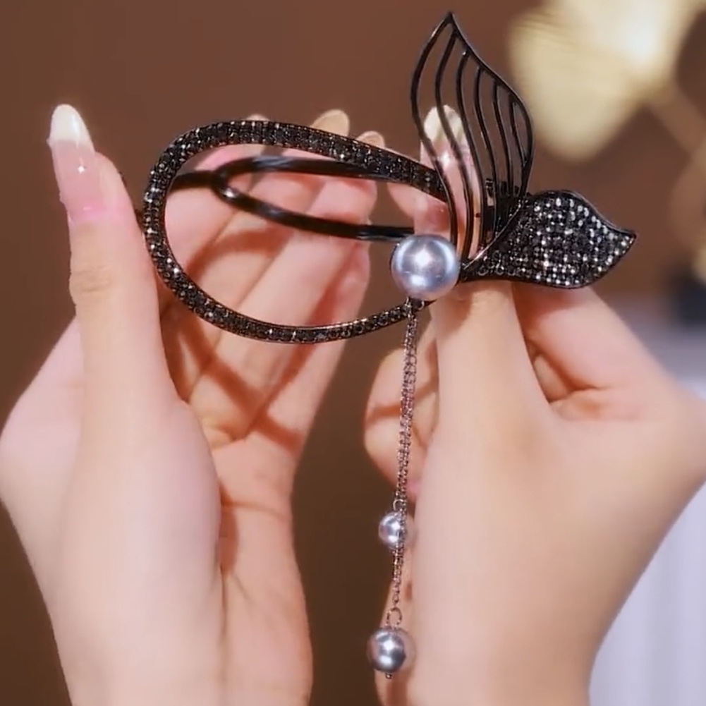 Peri Panjang Rumbai Ekor Ikan Klip Rambut Untuk Wanita Gadis Berlian Imitasi Mengkilap Indah Liontin Logam Aksesoris Rambut