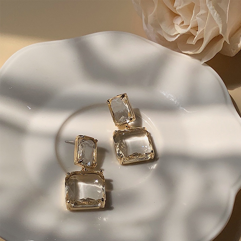 Anting Drop Kristal Es Transparan Gaya Vintage Untuk Perhiasan Fashion Wanita Untuk Pesta