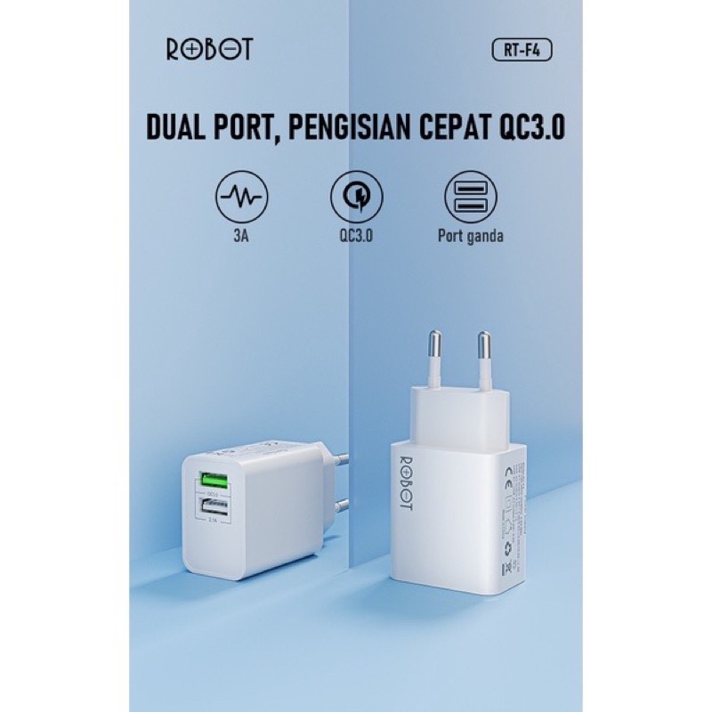 Robot Adaptor Charger RT-F4 Batok Charger Dual USB Quick Charger QC3.0 / Fast Charging  Garansi Original Resmi 1 TAHUN