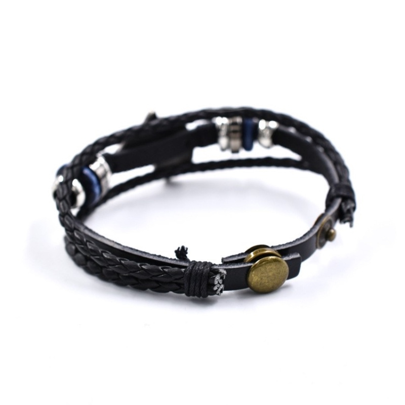 [Z H Perhiasan] Vintage Peta Afrika Manik-Manik Gelang Kulit Pria Dan Wanita Fashion Stainless Steel Multilayer Gelang Punk Pesta Rock Perhiasan Aksesoris