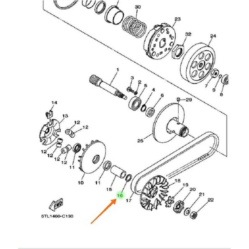 ring pully puli puly tengah rumah roller roler cvt nouvo mio lama sporty soul fino karbu original YGP 90201-16008