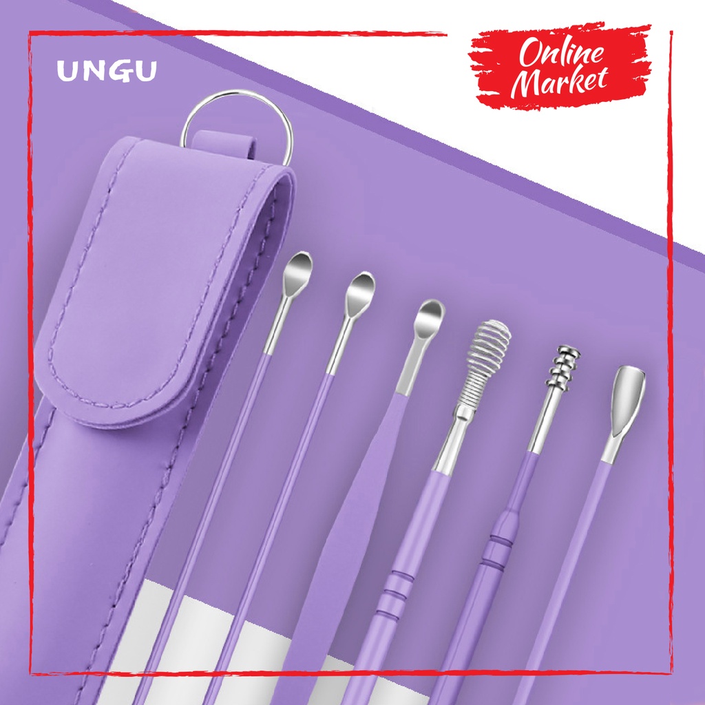 Pembersih Telinga - Set Alat Korek Kuping Stainless Steel dengan Pouch Penyimpanan