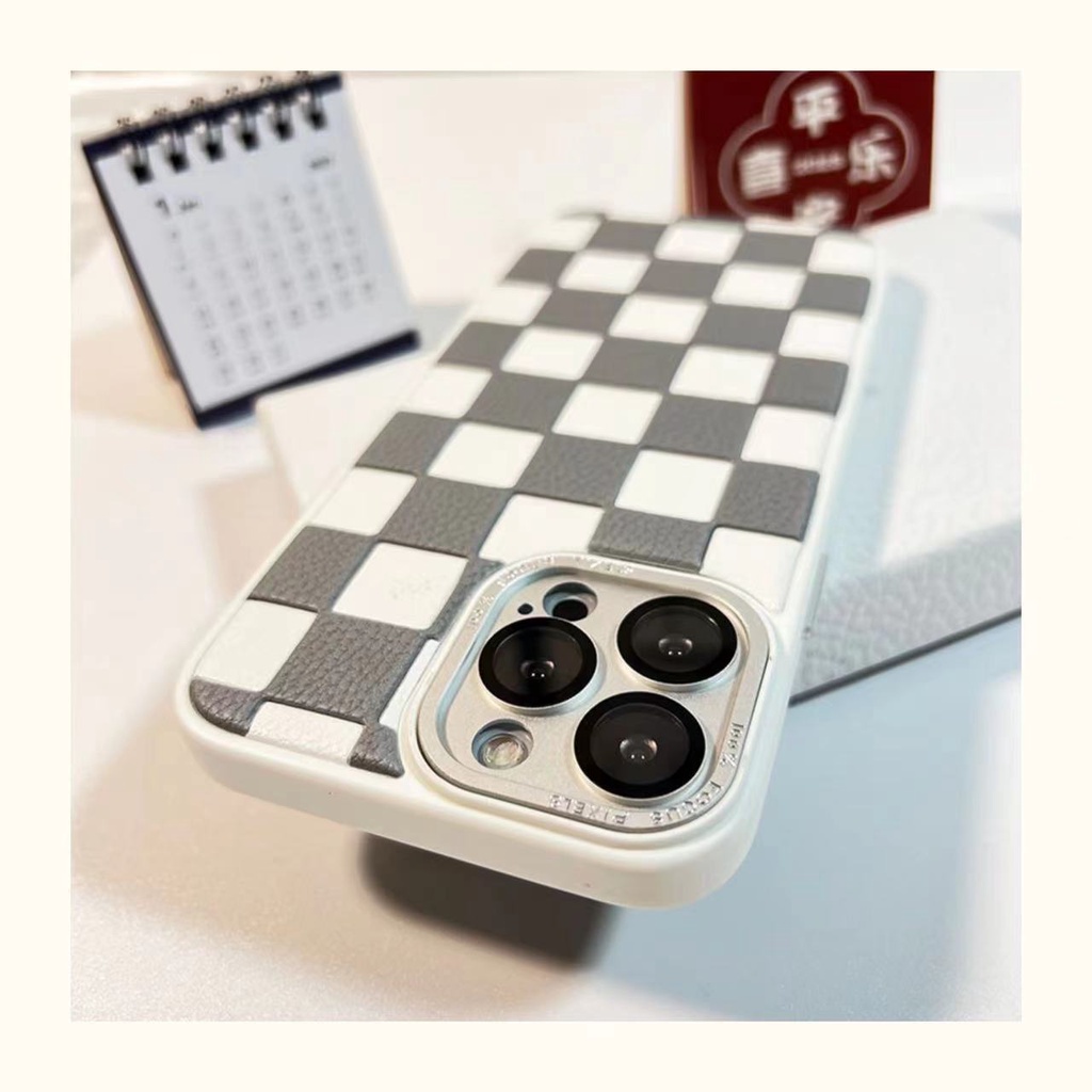 IPHONE Casing Ponsel Gaya Bisnis Cocok Untuk Iphone14 13 12 11 Pro Max 14Plus Lensa Film Kotak-Kotak Casing Pelindung Kulit