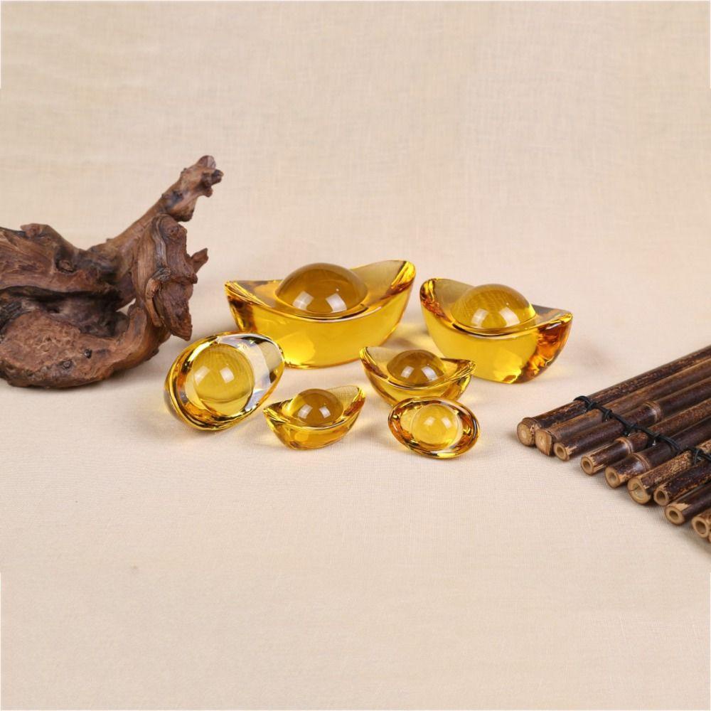 [Elegan] Ingot Kristal Sintetis Serbaguna Tradisi Cina Acara Hadiah Pembukaan Crystal Clear Ornamen Menguntungkan