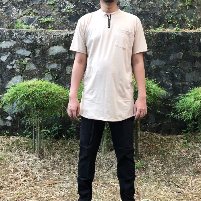 kaos kurta pakistan zipper warna krem