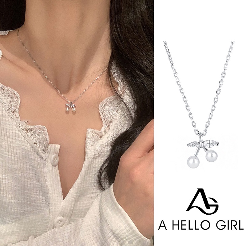 Kalung Rantai Sterling Silver 925 Hias Mutiara Cherry Untuk Wanita