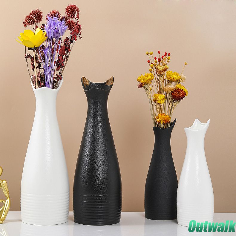 Vases Nordic Vas Keramik Bentuk Kucing Lucu Pot Bunga Kreatif Minimalis Kecil Vas Dekorasi Pintu Masuk Meja Makan Ornamen Inset Keramik