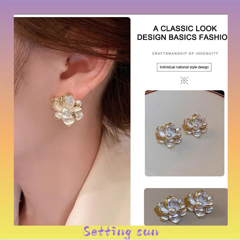 Anting bunga besar 3D aksesori wanita  anting-anting vintage anting-anting jahitan perak 925 TN