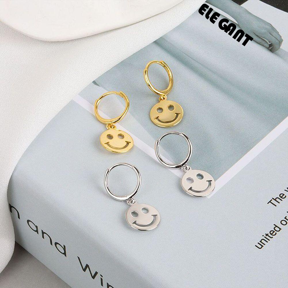 [Elegan] Anting Smiley Face Trendi Elegan Liontin Bahagia Gaya Korea Hoop Earerings Hoop Pesta Perhiasan