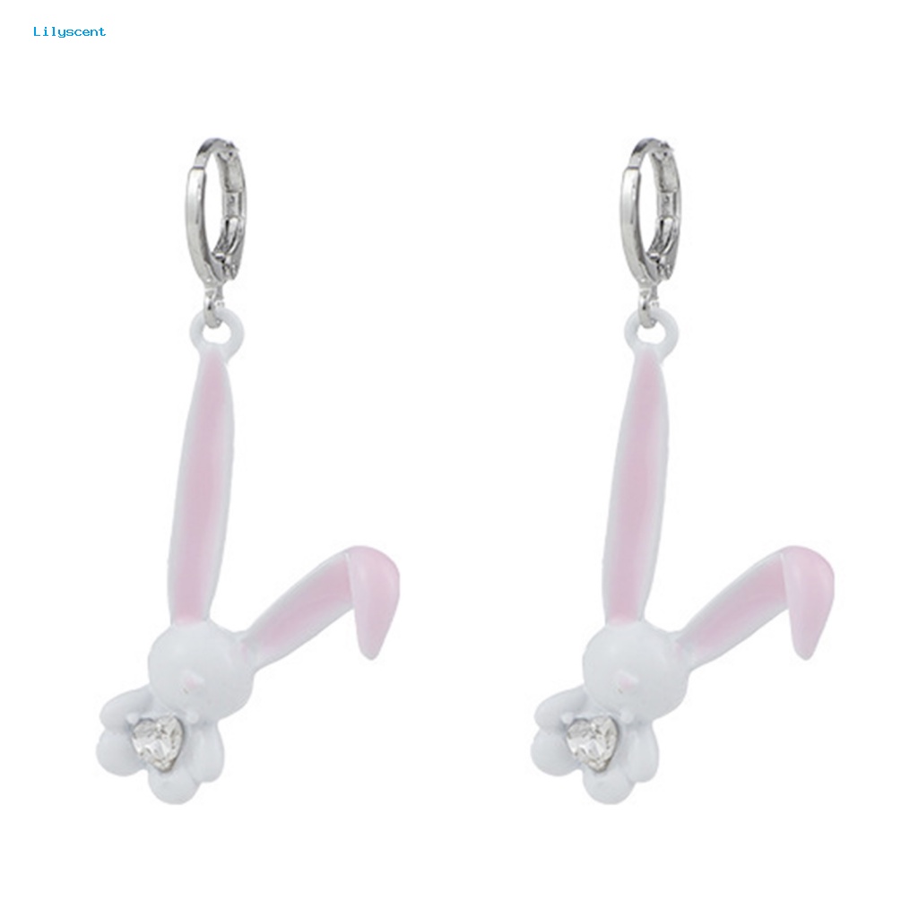 Lilyscent 1pasang Electroplating Menjuntai Anting-Anting Aksesori Busana Temperamen Kelinci Lucu Drop Earrings Berkilau