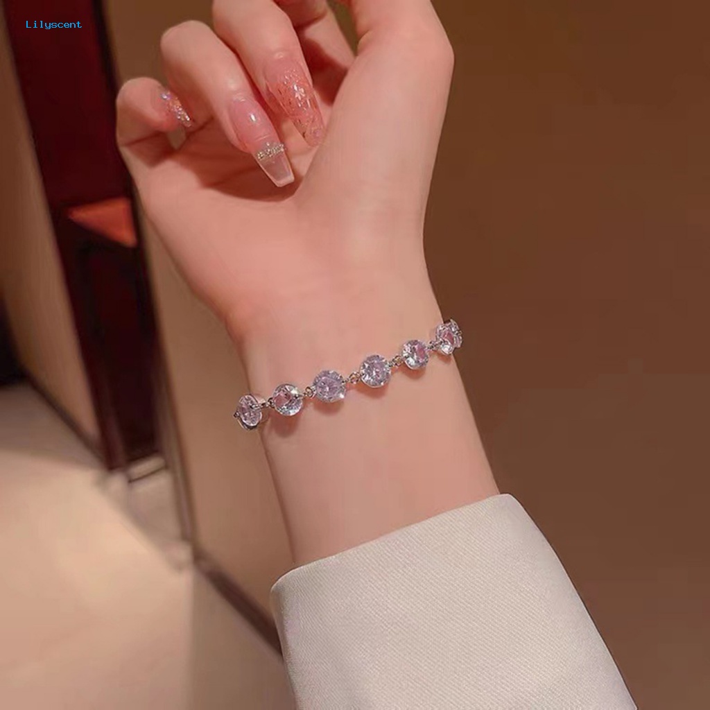 Lilyscent Berkilau Gelang Rantai Perhiasan Aksesori Bling Besar Cubic Zirconia Tangan Pergelangan Tangan Chian Bersinar