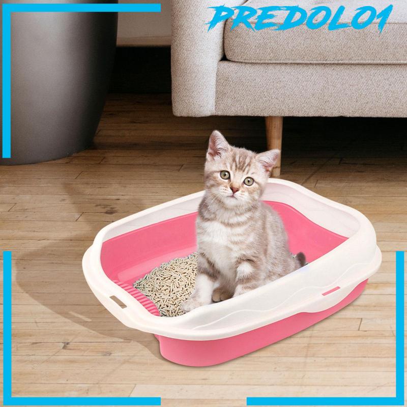 [Predolo1] Kotak Kotoran Kucing Semi Tertutup Anti Cipratan Untuk Hewan Kecil Kitty Litter Pan
