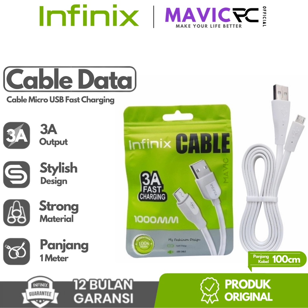 INFINIX Kabel Data  USB Micro 3A Support Fast Charging Cable  ( Mirip Robot RDM100S ) - Garansi Resmi 1 Tahun oem