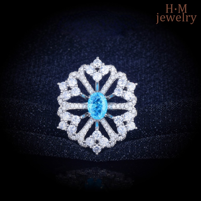 Ringan Mewah Retro Aquamarine Bunga Cincin Es Bunga Potongan Micro-Hias Berlian Penuh AAA Zirkon Kaya Bunga Ornamen