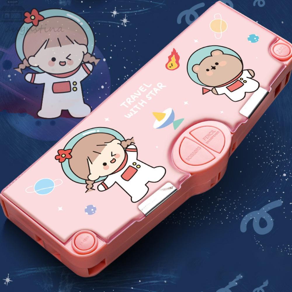 Agustina Pen Case Kartun Anak Single Double Layer Perlengkapan Sekolah Kapasitas Besar Gaya Korea Stationery Case