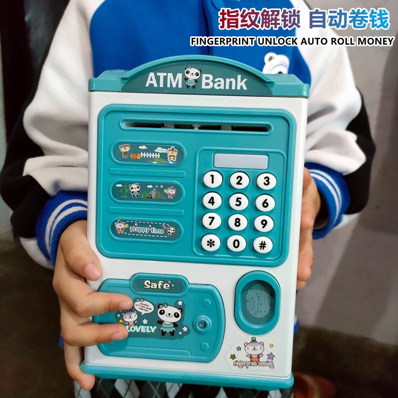 Electronic Piggy Bank ATM Password Money Box Cash Coins Saving ATM Bank Safe Box Auto Scroll Paper Banknote Gift For Kids Toys