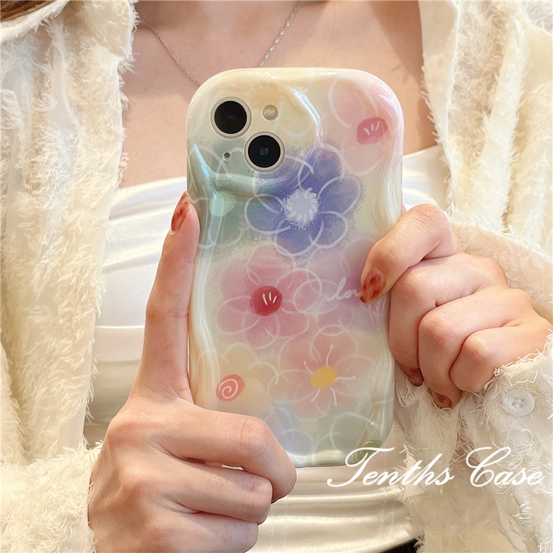 Kompatibel Untuk IPhone14 13 12 11 Pro Max8 7 6 6s Plus X Xr Xs Max SE 2020 Gaya Anak Perempuan Motif Bunga Warna-Warni Casing Ponsel Cream Soft Back Cover