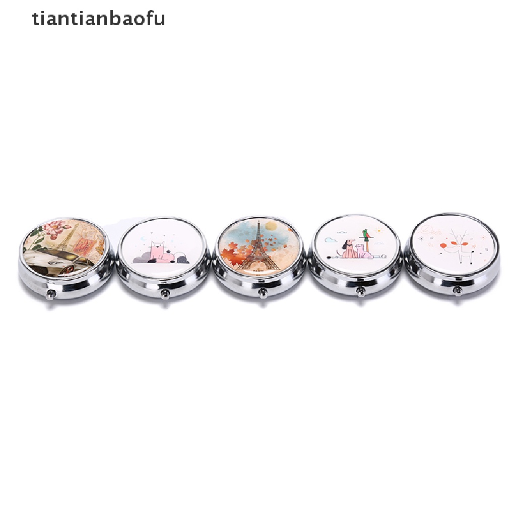 [tiantianbaofu] Lipat pill case metal pill cutter Kotak Pil Wadah Penyimpanan makeup  Butik