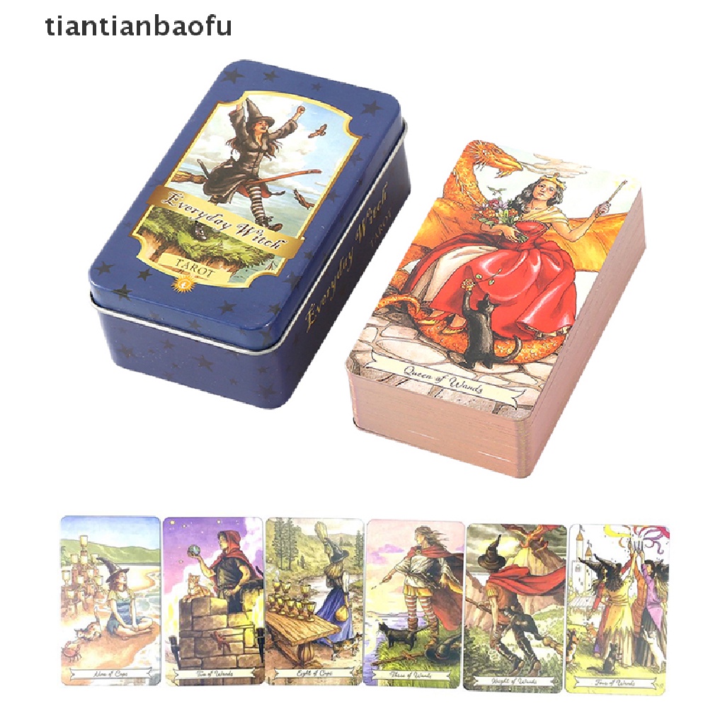 [tiantianbaofu] Besi Kotak Everday Witch Tarot Card Ramuan Ramalan Dek Permainan Pesta w/Butik Manual