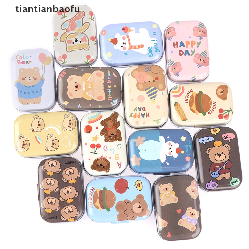 [tiantianbaofu] Mini bear Tin Trinket Perhiasan Kotak Koin Tempat Penyimpanan Tinplate Butik RectanIe Kecil