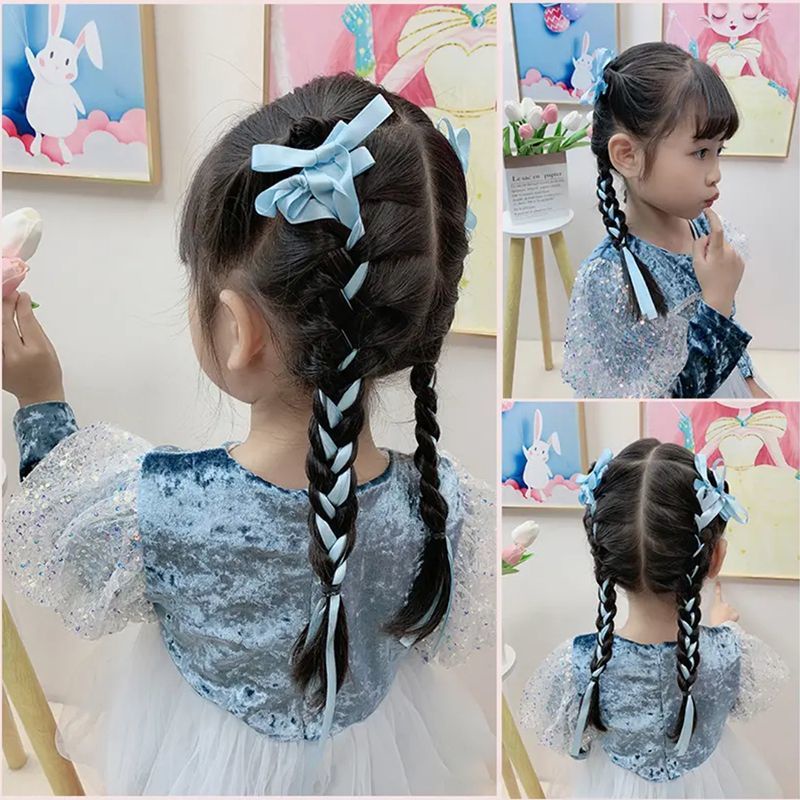2pcs/set Korea Busur Pita Rambut Klip Gadis Manis Panjang Pita Dikepang Jepit Rambut Wanita Aksesoris Rambut