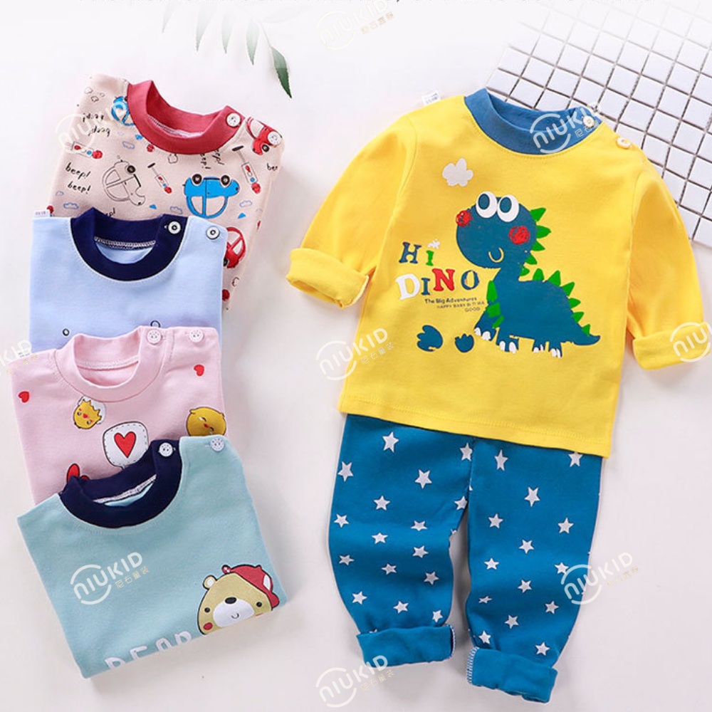 NIUKID BAJU TIDUR ANAK SETELAN PIYAMA BAYI SET LENGAN PANJANG BAHAN LEMBUT PIYAMA #B176-#B182