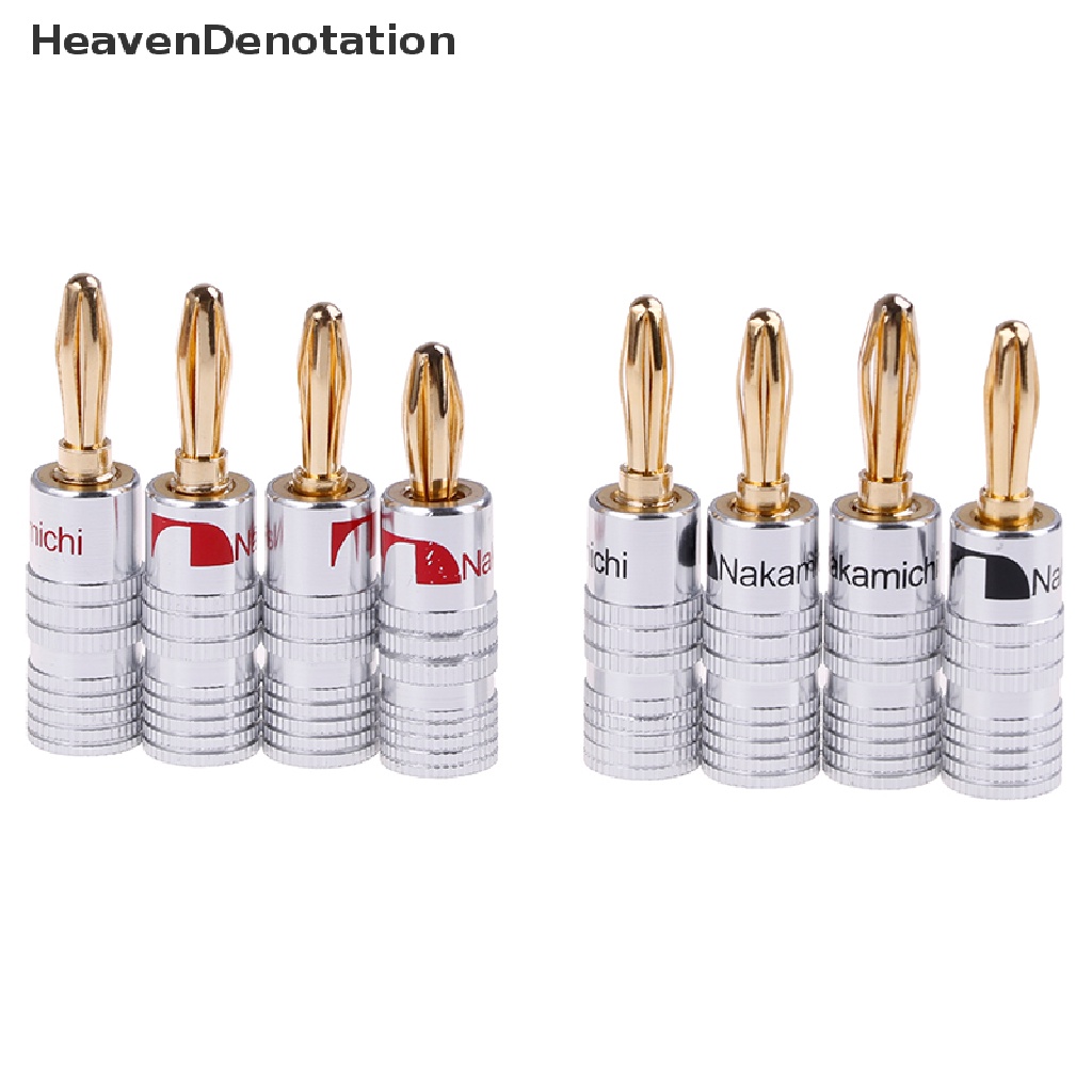 [HeavenDenotation] 4pcs 2pasang Konektor Jack Audio Colokan Pisang Speaker Lapis Emas 24K  Hdv