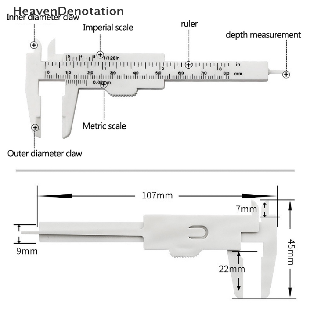 [HeavenDenotation] 1pc Portable Dual Scale 0-80MM Plastik Pengukur Alis Vernier Caliper Mini HDV