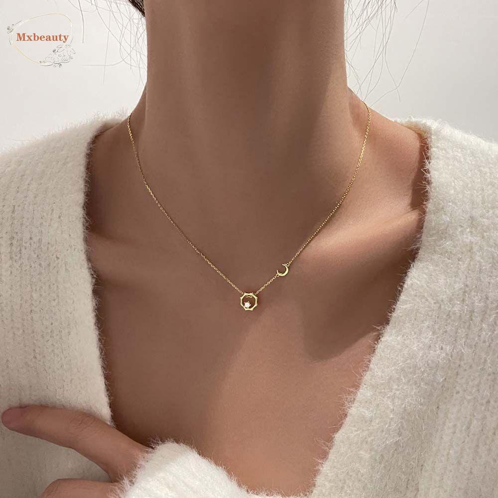 Mxbeauty Wanita Kalung Kepribadian Sederhana Matahari Bulan Teman Hadiah Pacar Hadiah Berlian Imitasi Gaya Korea Kalung