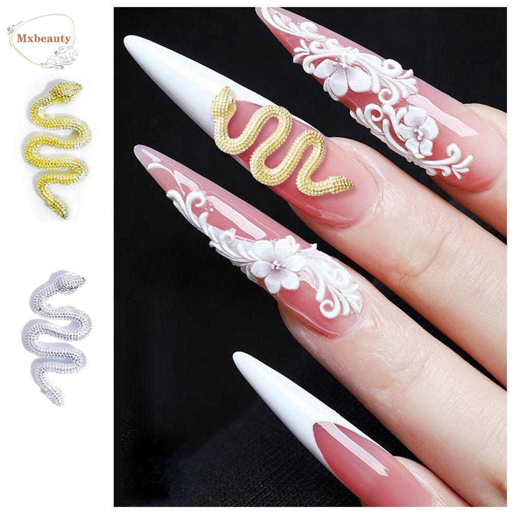 Mxbeauty 10pcs / Set Hiasan Kuku 3D Motif Kulit Ular Aksen Glitter Untuk Aksesoris Nail Art / Manicure DIY