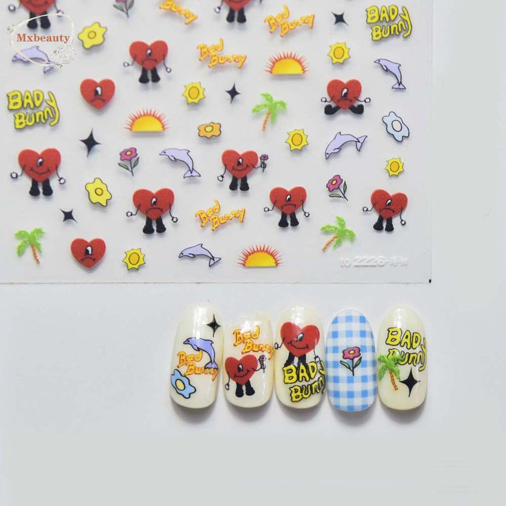 Mxbeauty Kartun Stiker Kuku Relief Perekat Diri Cinta Hati Kucing Manikur Aksesoris Lucu Nail Art Dekorasi