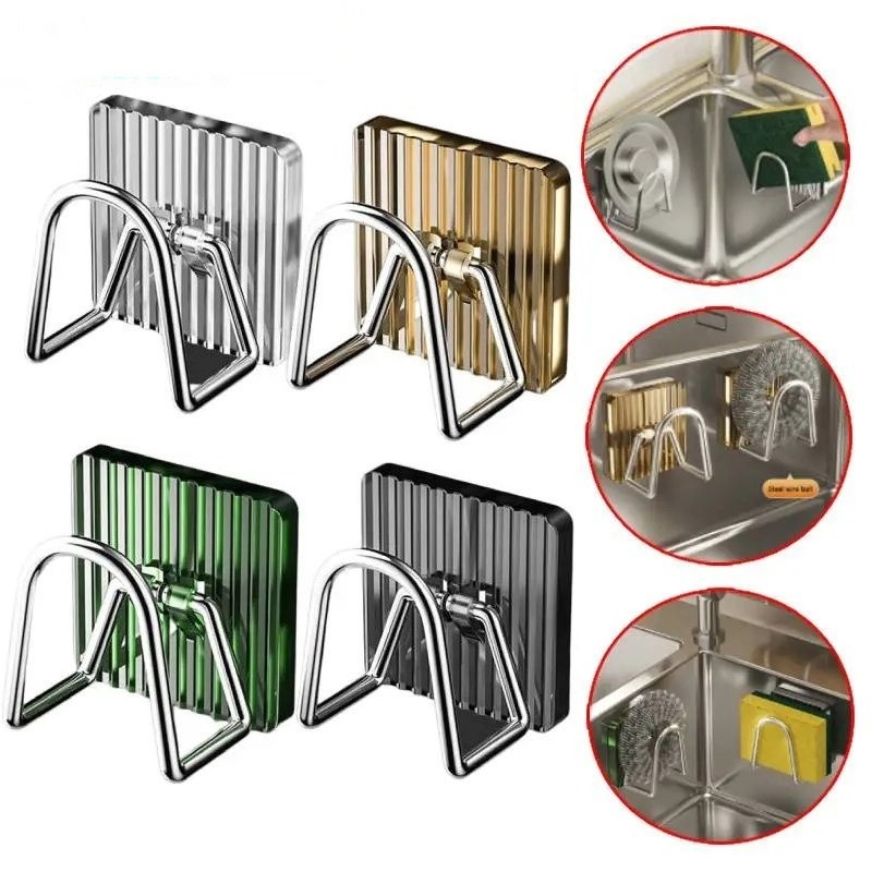 Mewah Bermutu Tinggi Wastafel Cuci Piring Spons Rak Bebas Pukulan Dinding Suction Spons Kait Gantungan Sederhana Stainless Steel Dish Cloth Storage Rack Bathroom Holder Kitchen Organizer