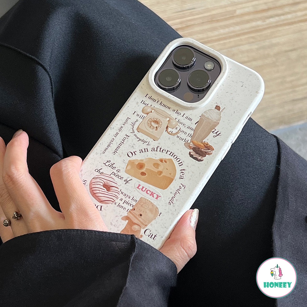 IPHONE Untuk Iphone11 12 13 14 Mini Plus Pro Max X XS XR SE 7 8 Plus Gaya Dessert Pattern Biodegradable Bahan Jerami Gandum Case