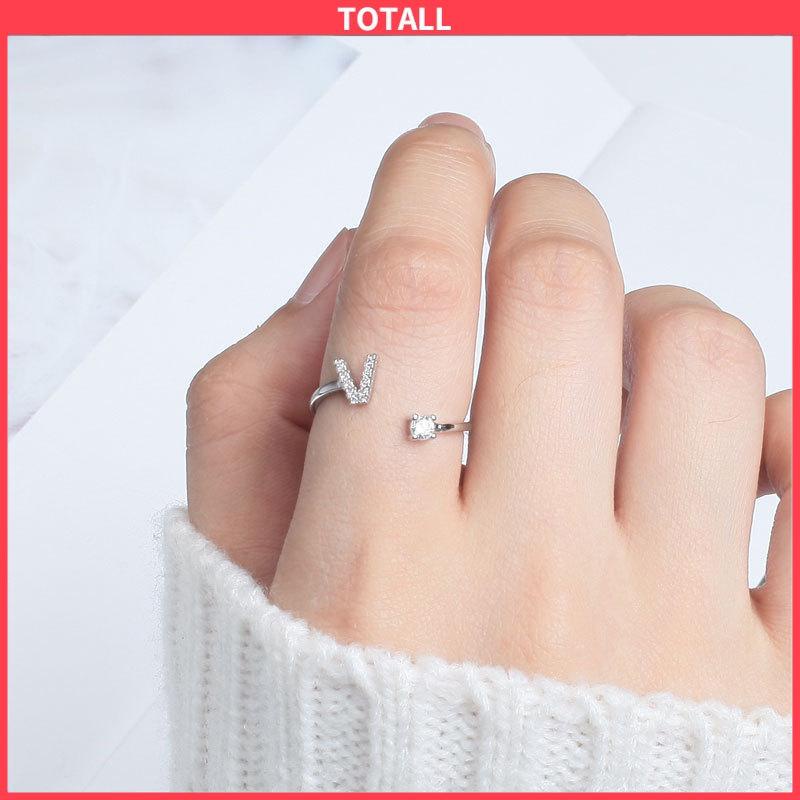 COD Cincin Model Terbuka Desain 26 Huruf Bahan Alloy Aksen Berlian Imitasi Untuk Wanita-Totall