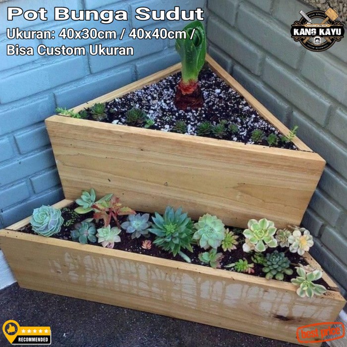 Wooden planter pot kayu Sudut vas bunga 2 tingkat modern
