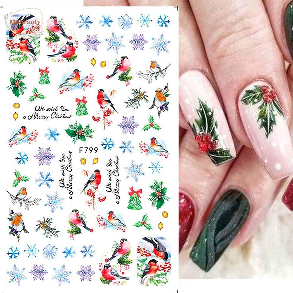 Mxbeauty Natal Stiker Kuku Elk Perekat Diri Daun Ikatan Simpul Burung Manikur Aksesoris Nail Art Dekorasi