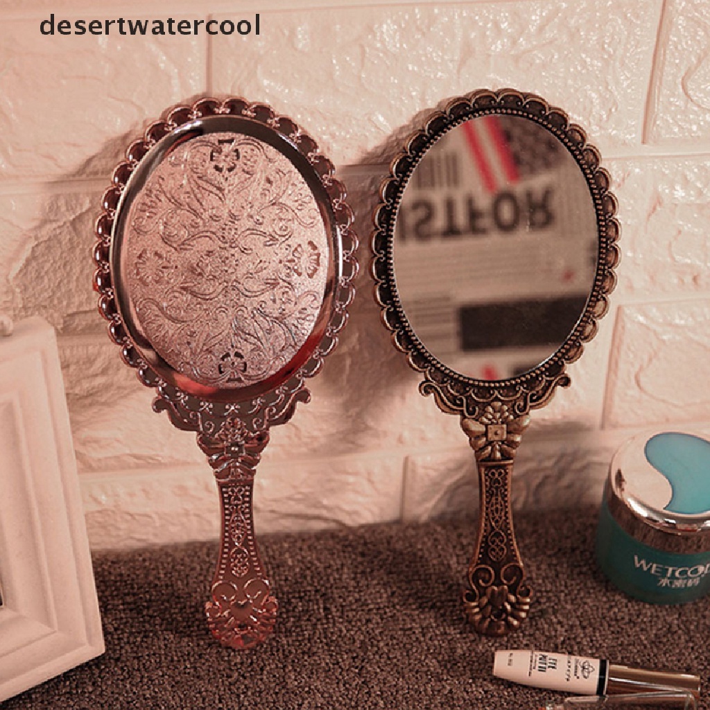 Deid Vintage Ukir Handheld Vanity Mirror Cermin Rias Tangan Gagang Cermin Kosmetik Martijn