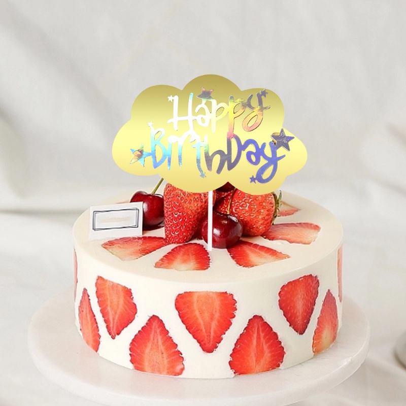 Topper Kue Happy Birthday Warna-Warni/Sisipan Cupcake Bentuk Awan/Perlengkapan Dekorasi Kue Pesta Ulang Tahun