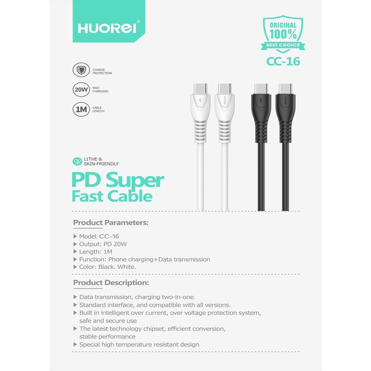 Huorei Kabel Data CC-16 PD 20w Super Fast Cable Panjang Kabel 1M