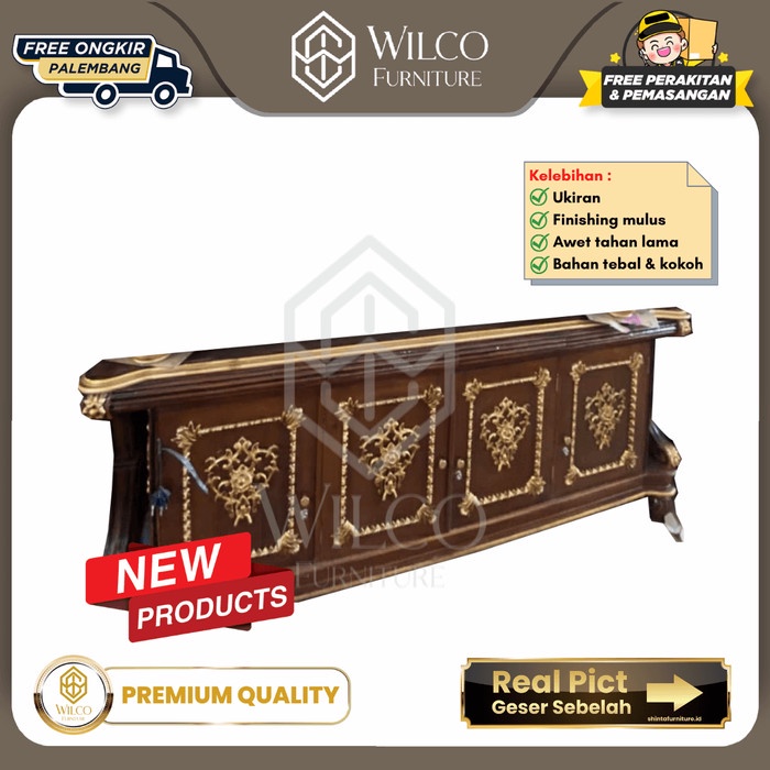 Buffet TV Jati Ukiran Paris Furniture Palembang / Meja TV 4 Pintu Jati