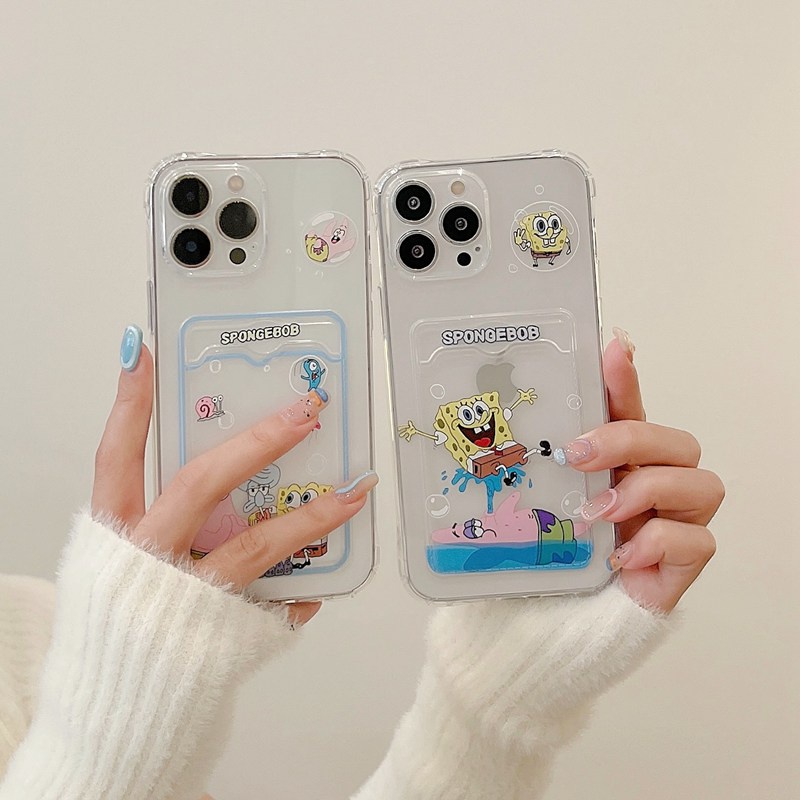 【Card Case】Happy Spongebob Patrick Star Soft TPU Case HP iP iPhone 7 8 14 + Plus SE 2020 X XS XR Max 11 12 13 Pro Max FTD Casing Apple