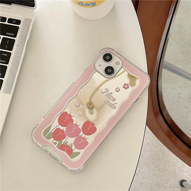 [Anti Jatuh Cermin] Pretty Makeup Silikon Soft Case IPhone 6S 7 8 Plus X XR XS Max IPhone 11 12 13 14 Pro Max 14 Plus 7+8+12 13 mini Wanita Cewek Pretty Nice Soda Bunga Tulip