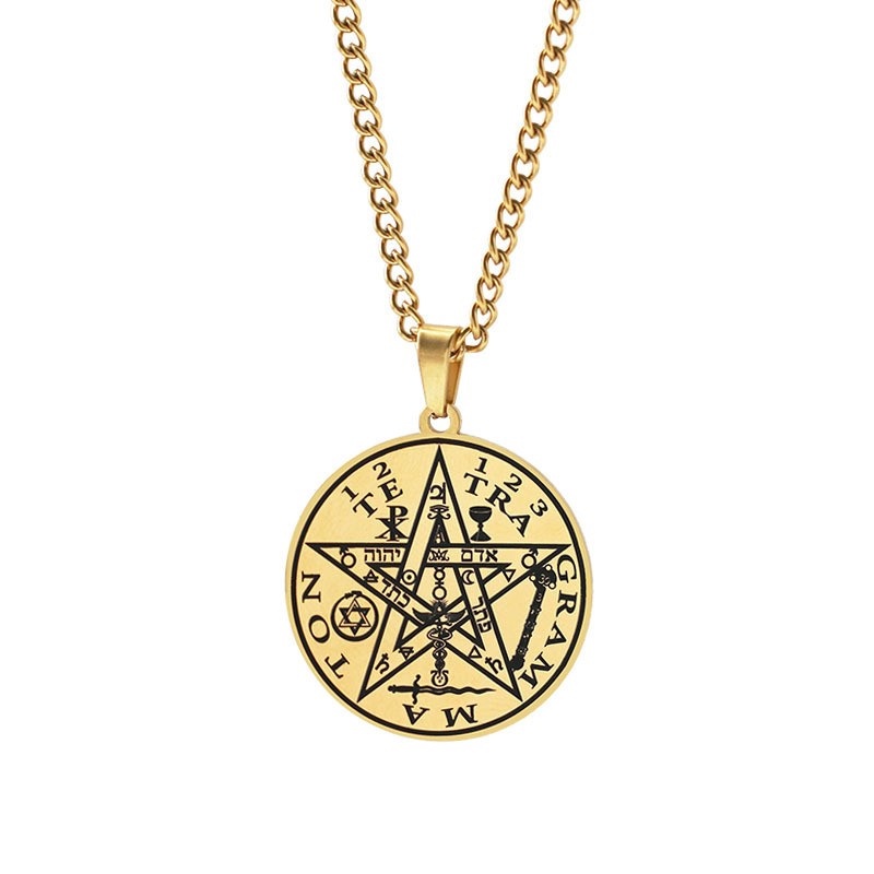 Z H Perhiasan Hip Hop Rock Stainless Steel Pentagram Solomon Seal Cabala Jimat Liontin Pria Dan Wanita Fashion Kalung Titanium Retro Punk Aksesoris Pesta