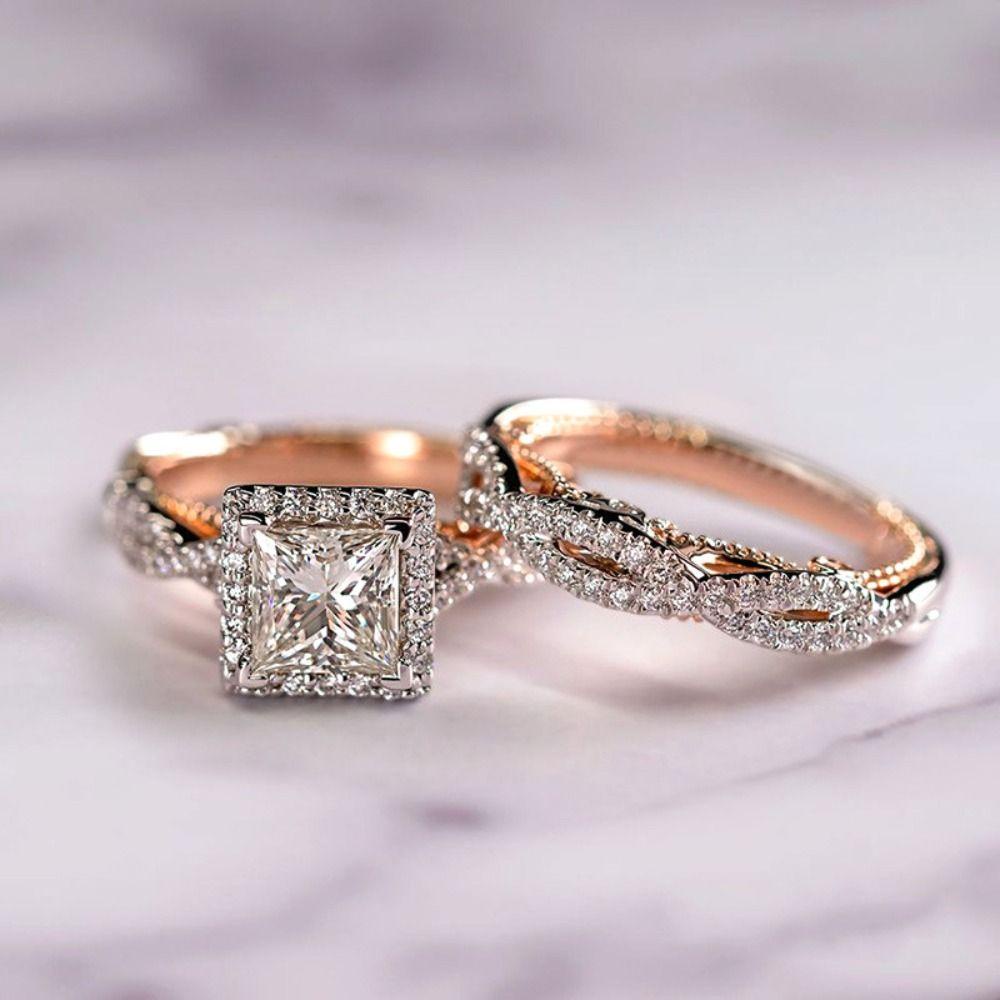 R-flower Cincin Berlian Aksesoris Perhiasan Fashion 3pcs Wedding Bands