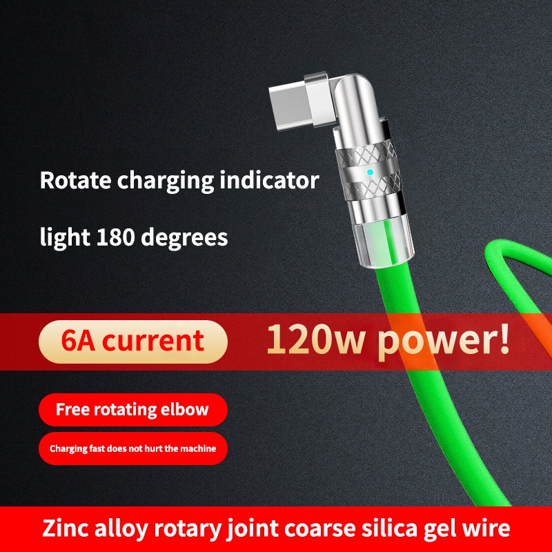 Kabel Gaming Super Fast Charging 120W 6a180° Charger Hp Tipe C Bahan Silikon Cair Untuk Sumsang iPhone