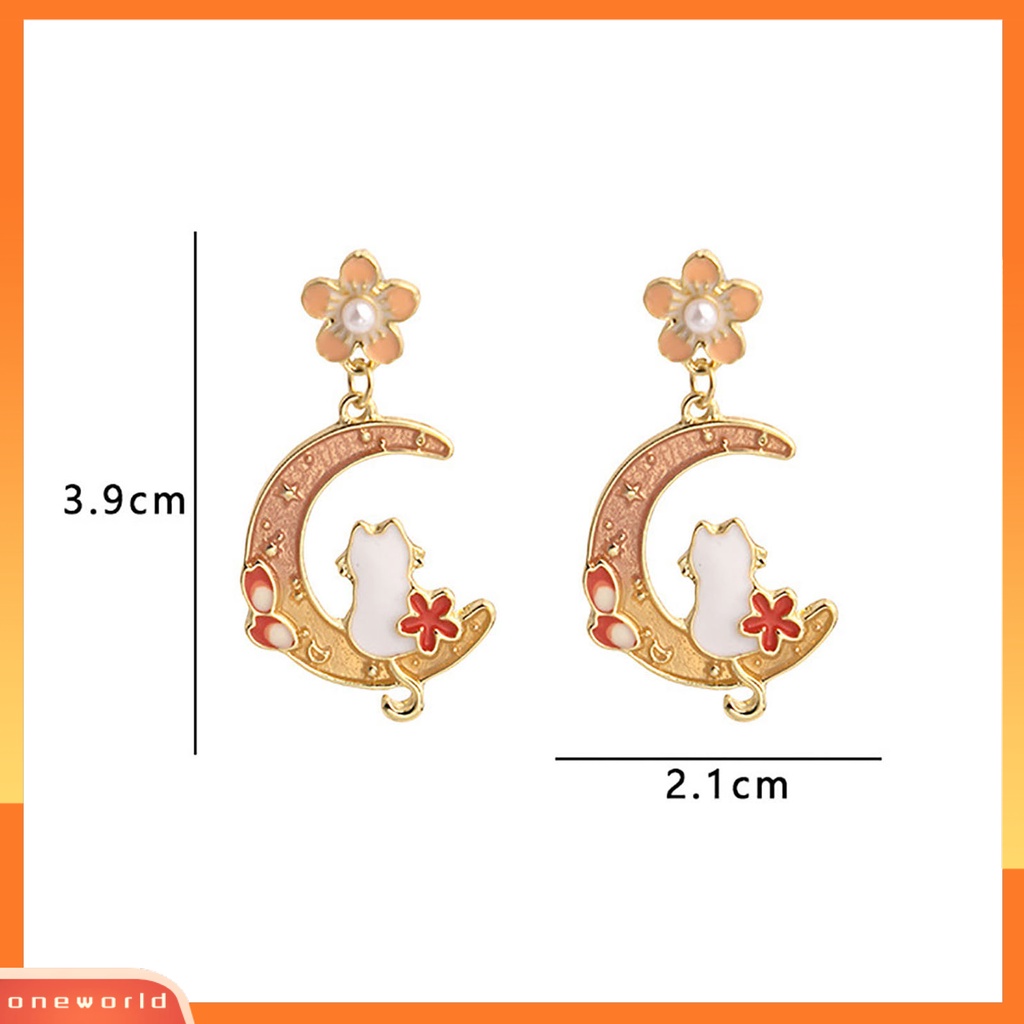 [EONE] 1pasang Anting Pejantan Kartun Pola Bunga Sederhana Geometris Electroplating Hias Warna Yang Sesuai Dengan Wanita Bulan Sabit Kelinci Lucu Menjuntai Anting-Anting Aksesori Fashion