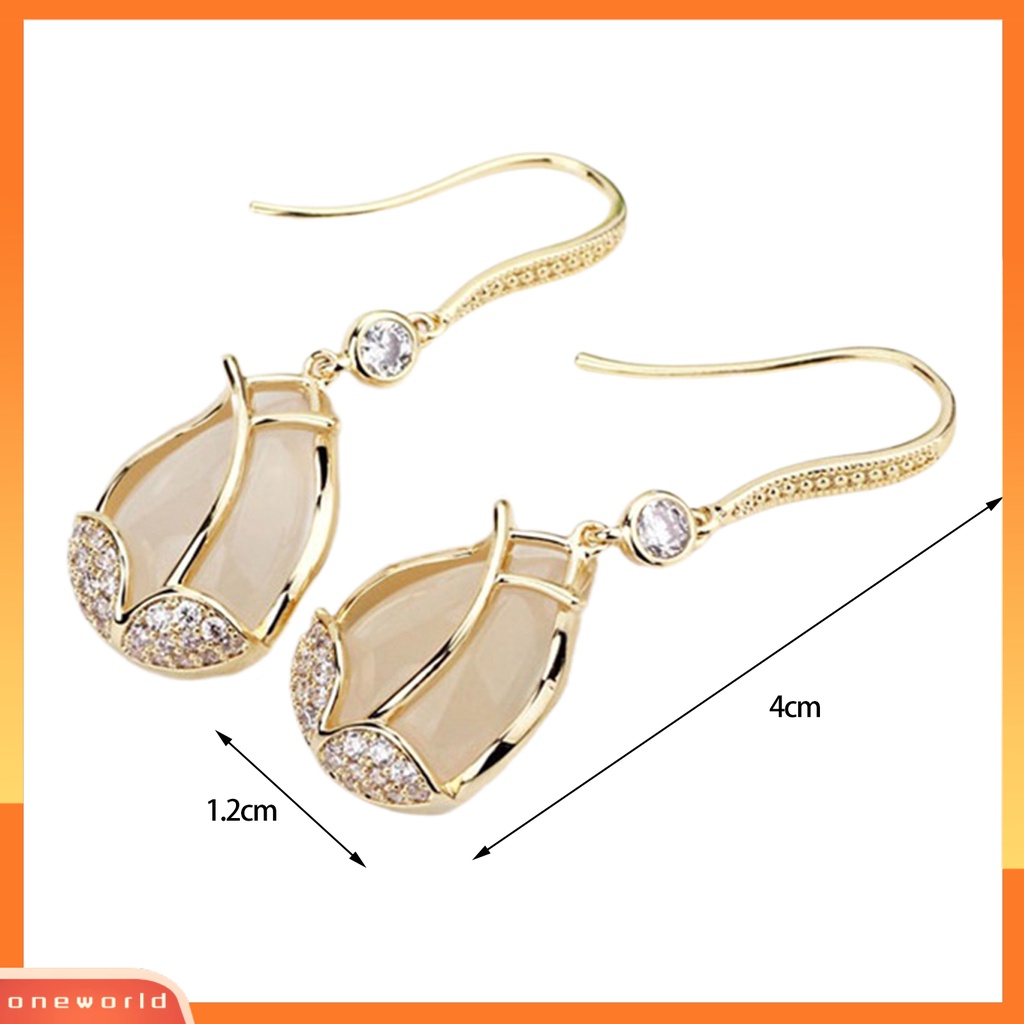 [EONE] 1pasang Liontin Anting Tulip Liontin Bersinar Berlian Imitasi Inlay Geometris High-end Dress Up Hypoallergenic Mewah Wanita Cubic Zirconia Bunga Telinga Kait Perlengkapan Kostum