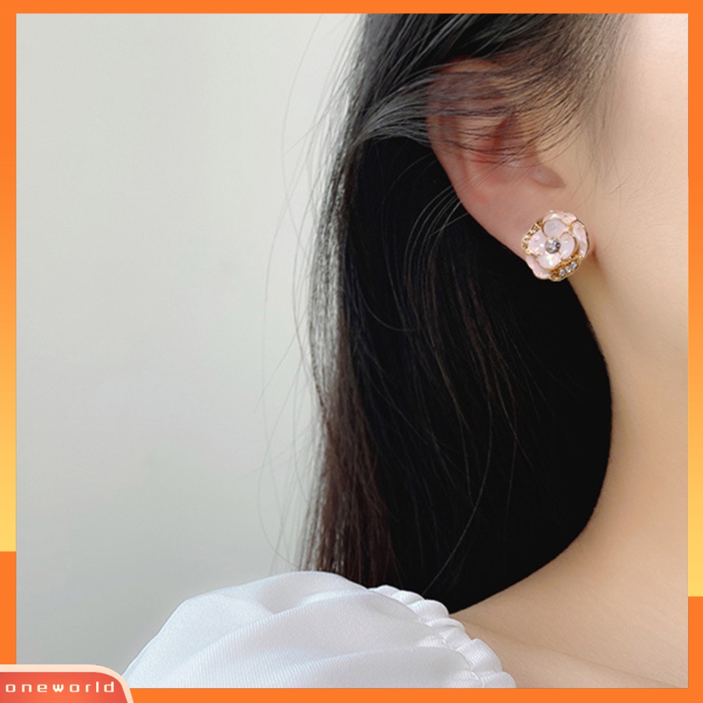 [EONE] 1pasang Ear Studs Elegan Dainty Temperamen Berkilau Berlian Imitasi Enamel Bunga Wanita Anting Fashion Perhiasan